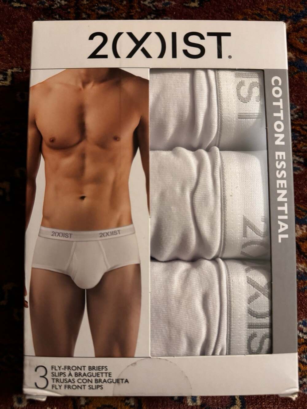 New 34 2(X)IST Cotton Essential Briefs 3 Pack White Fly Front Logo Waistband